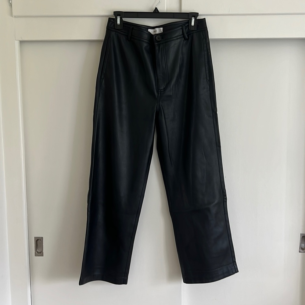 Mango polyester wide leg cropped black pants